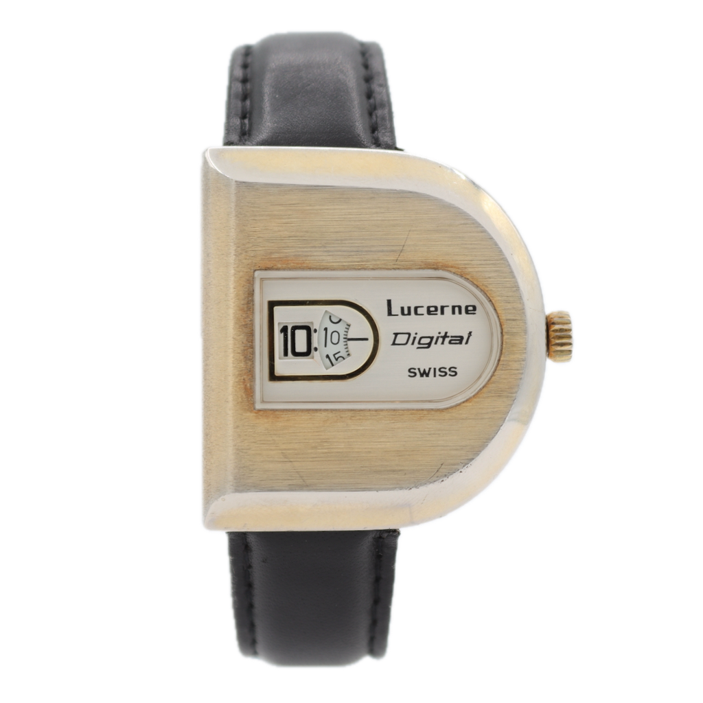 Vintage Lucerne Digital Men's Mechanical Wristwatch Swiss Gold Tone With Box