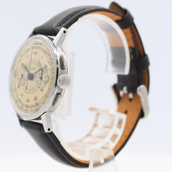 Vintage 35mm Lemania 3854 Military Men's Chronograph Wristwatch CH27 Steel