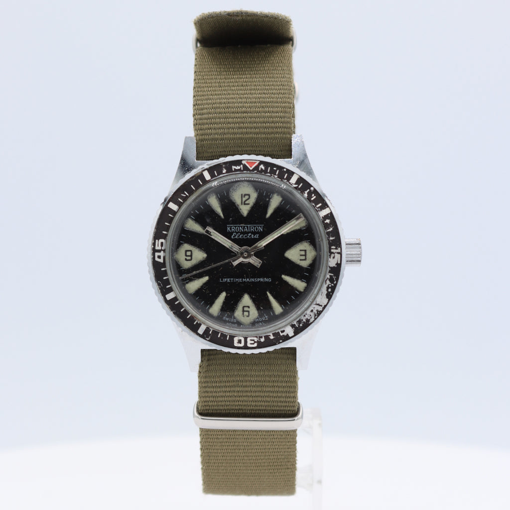 Vintage 37mm Kronatron Diver Style Men's Wristwatch Swiss Made Chrome Plated