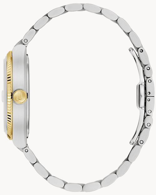 38mm Bulova 98B458 Super Seville Men's Quartz Wristwatch Two Tone Black Dial