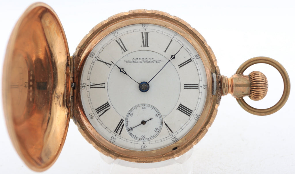 Antique 18s 1891 Waltham Scalloped 15J Hunter Pocket Watch 25 10k GF USA