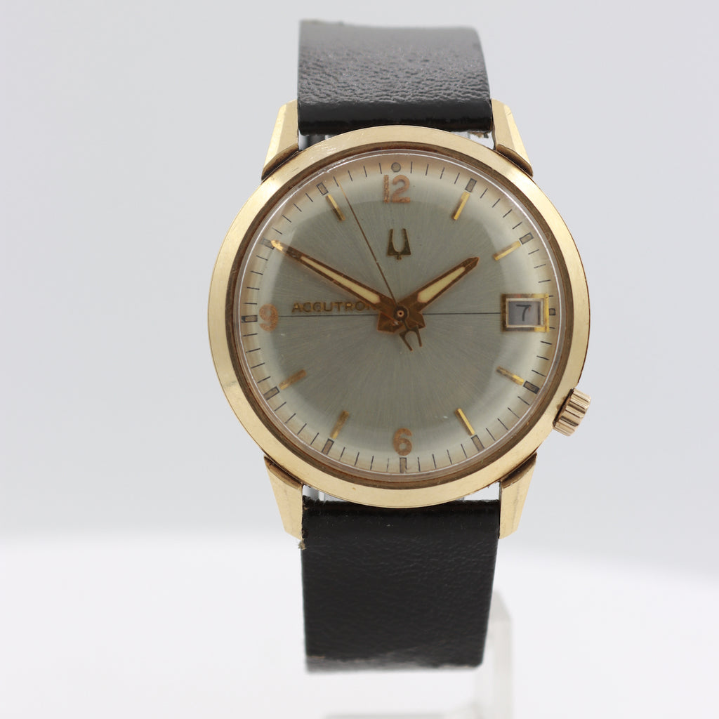 Vintage 1969 Accutron Sunburst Date Men's Tuning Fork Wristwatch 14k GF