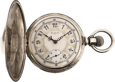 Antique 18S Elgin 15J Hunter Pocket Watch Grade 103 Coin Silver Multi-Color Dial