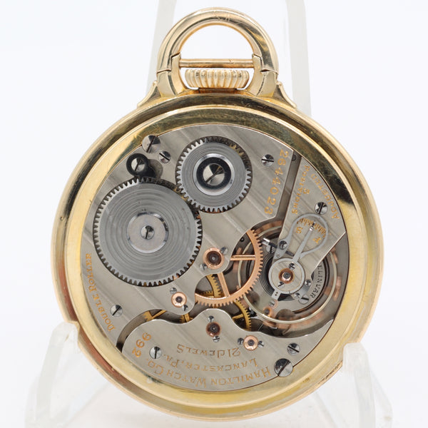 Vintage 1939 Hamilton Bar Over Crown 21j Railroad Pocket Watch 992E 10k GF