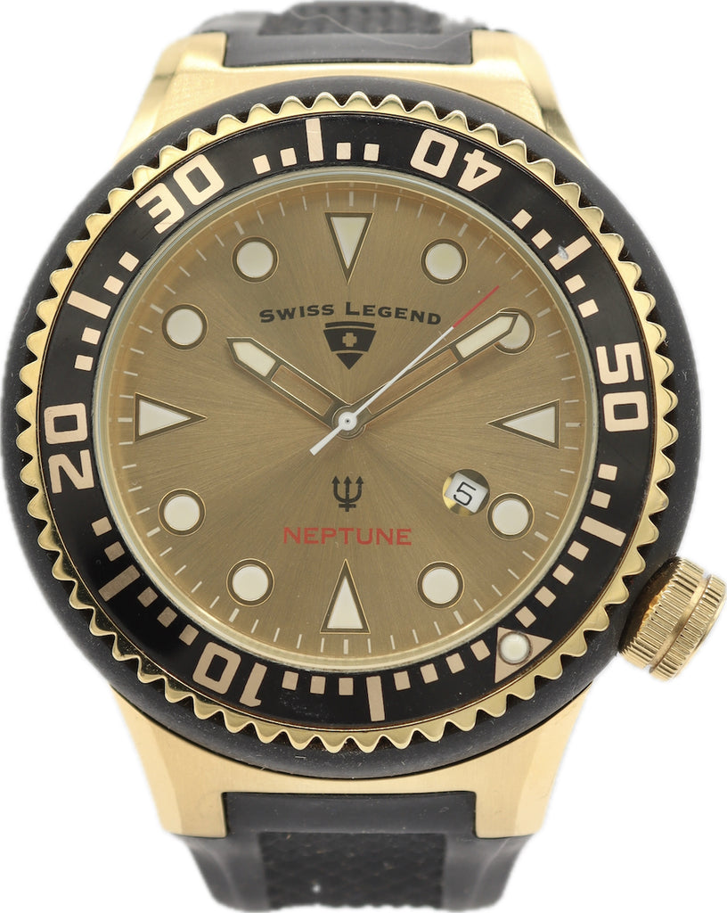 53mm Swiss Legend Neptune Gold Men's Quartz Wristwatch Swiss Stainless Steel