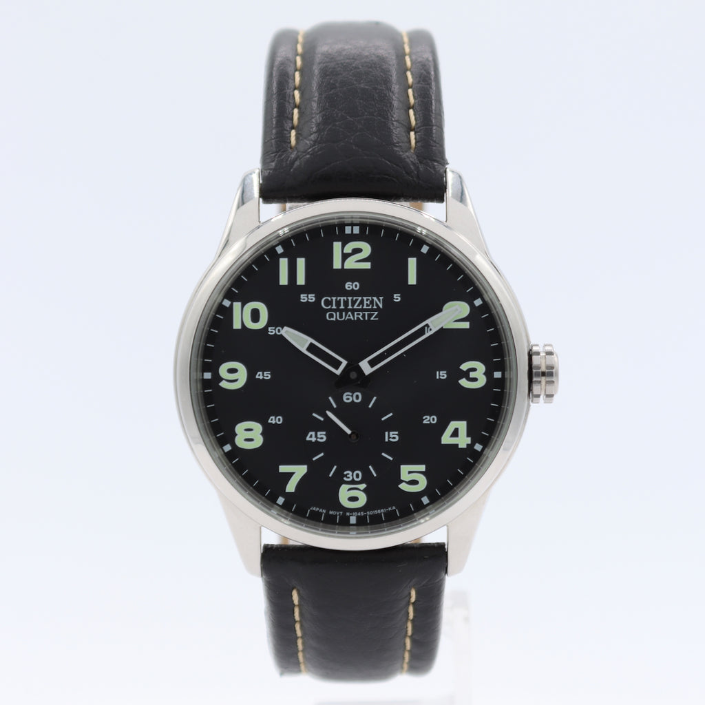 39mm Citizen 1045-S010888 Black Dial Men's Quartz Wristwatch Japan Steel W/Box