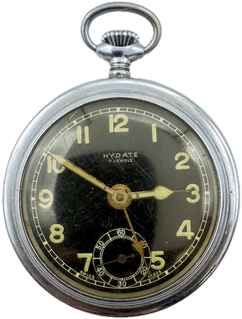 Antique Hydate Black 7 Jewel Mechanical Alarm Pocket Watch Steel Swiss Made