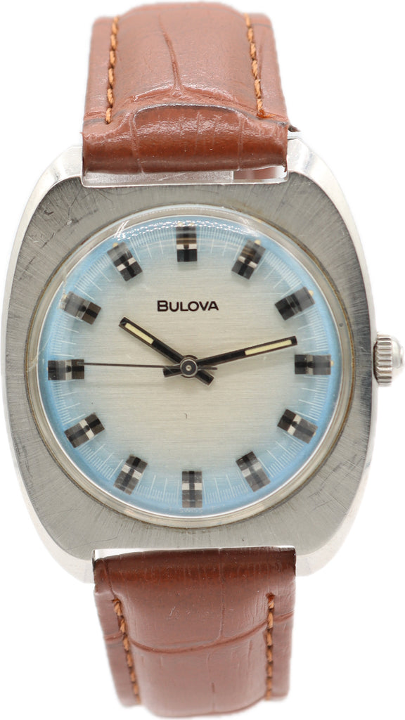 Vintage 33mm 1970 Bulova Ice Blue Men's Mechanical Wristwatch 11 BLC Swiss