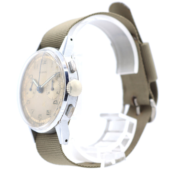 Vintage 35mm Helbros Military Style Men's Chronograph Wristwatch Landeron Steel