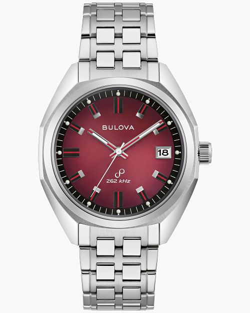 40mm Bulova 96B401 Red Dial Jet Star Men's Quartz Wristwatch Steel Legendary
