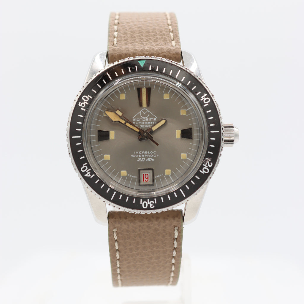Vintage 37mm Mondaine Diver 200m Paddle Hand Men's Automatic Wristwatch Steel