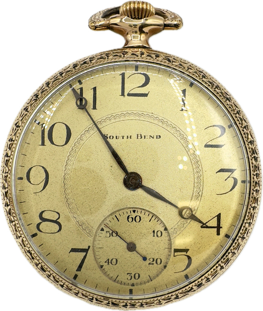 Antique 12S South Bend Sunburst Case Mechanical Pocket Watch 411 Gold Filled