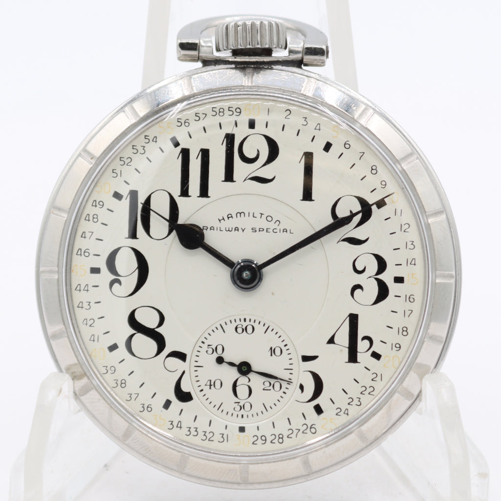 Antique 1952 Hamilton 21j Mechanical Pocket Watch 992B Stainless Steel USA
