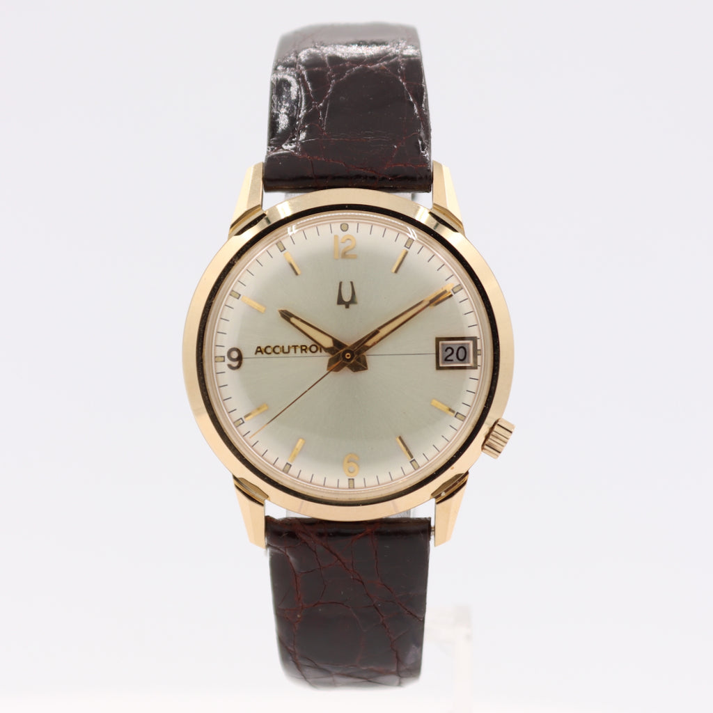 34mm 1960 Accutron Calender-O Men's Tuning Fork Wristwatch 14k GF NOS w Box