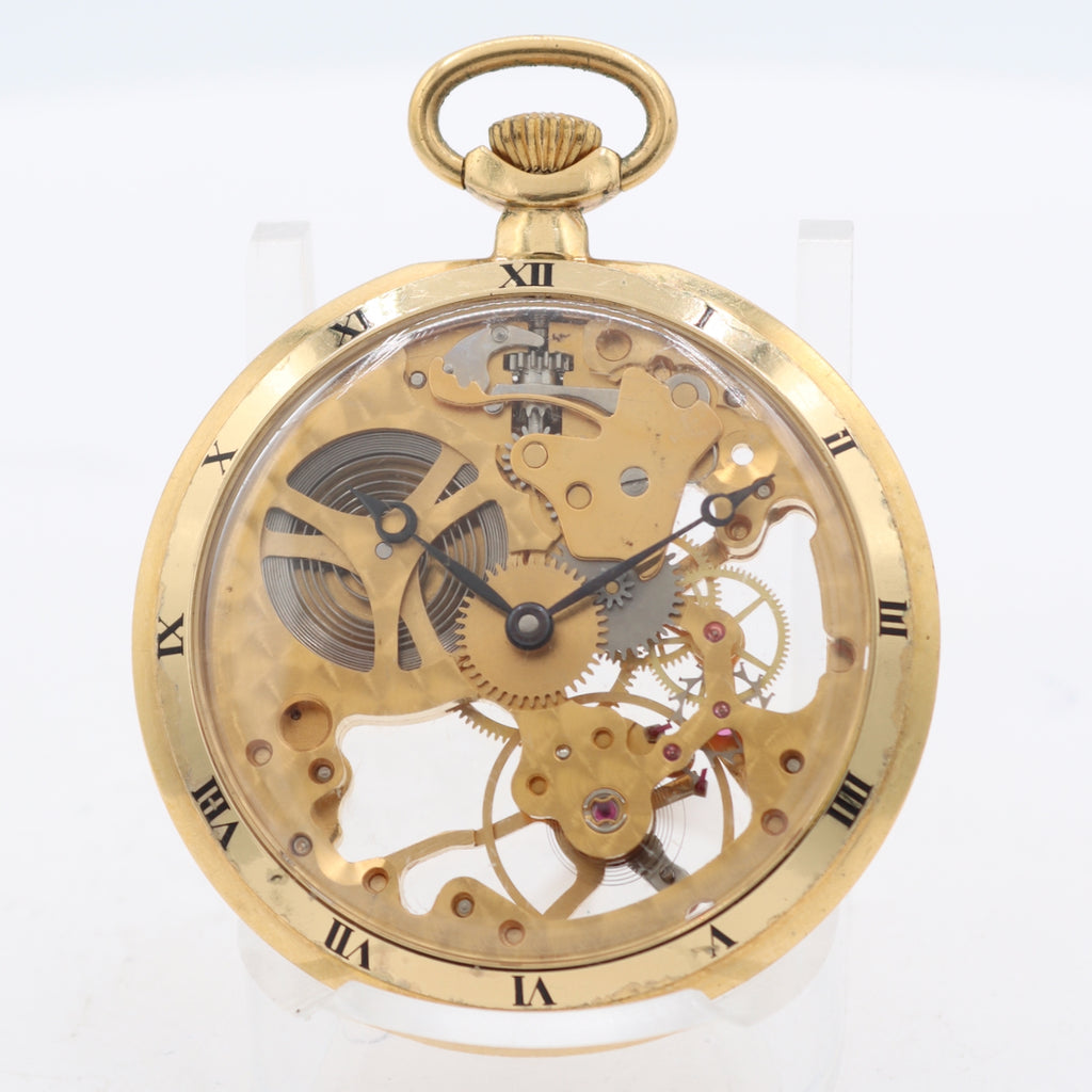 12s LeGant Skeleton 17J Mechanical Pocket Watch Unitas 6498 Gold Tone Swiss Runs