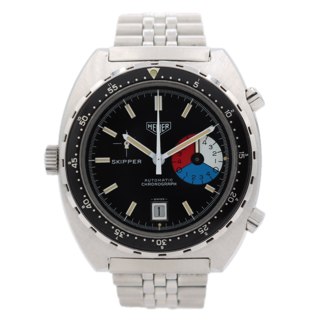 Vintage 42mm Heuer 1540 Skipper Date Men's Chronograph Wristwatch 15 Swiss Steel