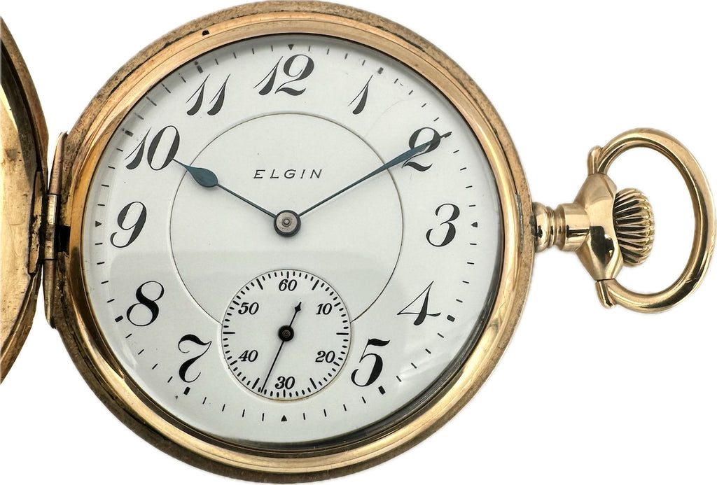 Antique 16S Elgin G.M. Wheeler Three Finger Hunter Pocket Watch 337 Guilloche