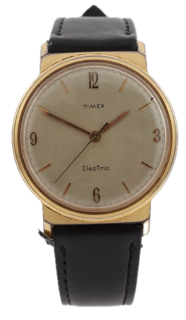 Vintage Timex Linen Dial Men's Electric Wristwatch West GermanyGold Tone