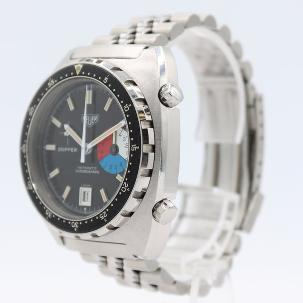 Vintage 42mm Heuer 1540 Skipper Date Men's Chronograph Wristwatch 15 Swiss Steel