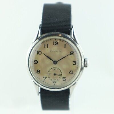 Vintage Eterna Military Men's Mechanical Wristwatch 520H Stainless Oversized