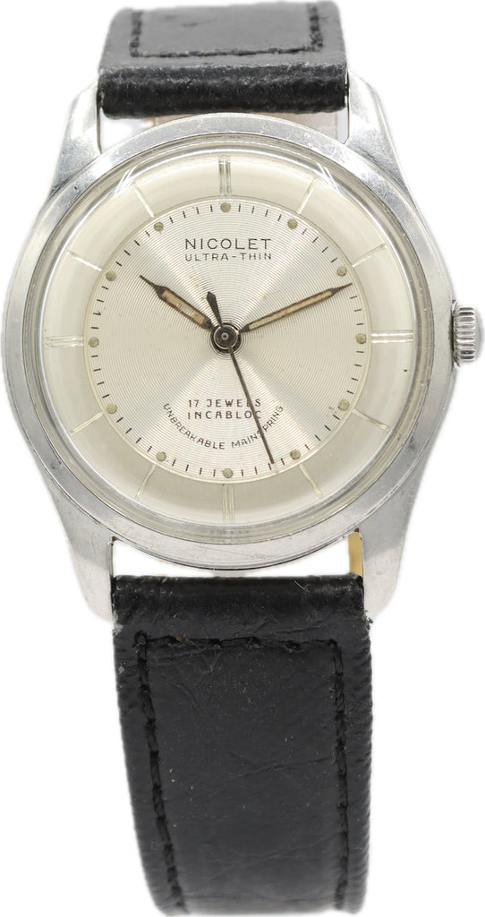 Vintage 33mm Nicolet Ultra-Thin Men's Mechanical Wristwatch 72 Swiss Steel