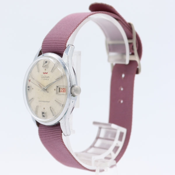 Vintage Waltham Red Pointer Date Men's Mechanical Wristwatch Swiss Chrome Plated