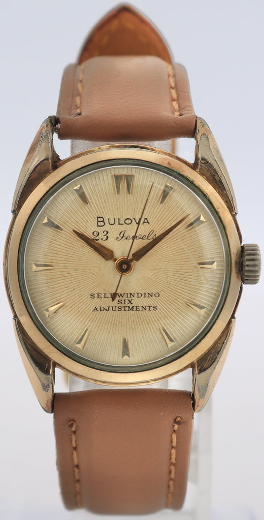Vintage 1955 Bulova Sunburst Men's Automatic Wristwatch 10 BPAC Steel & 10k RGP