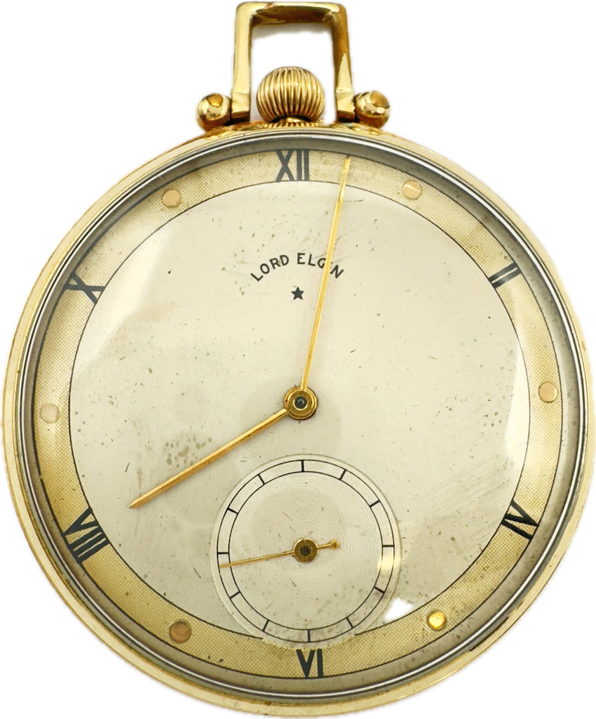 Antique 10S Lord Elgin Roman Dial Mechanical Pocket Watch 543 14k Gold Filled
