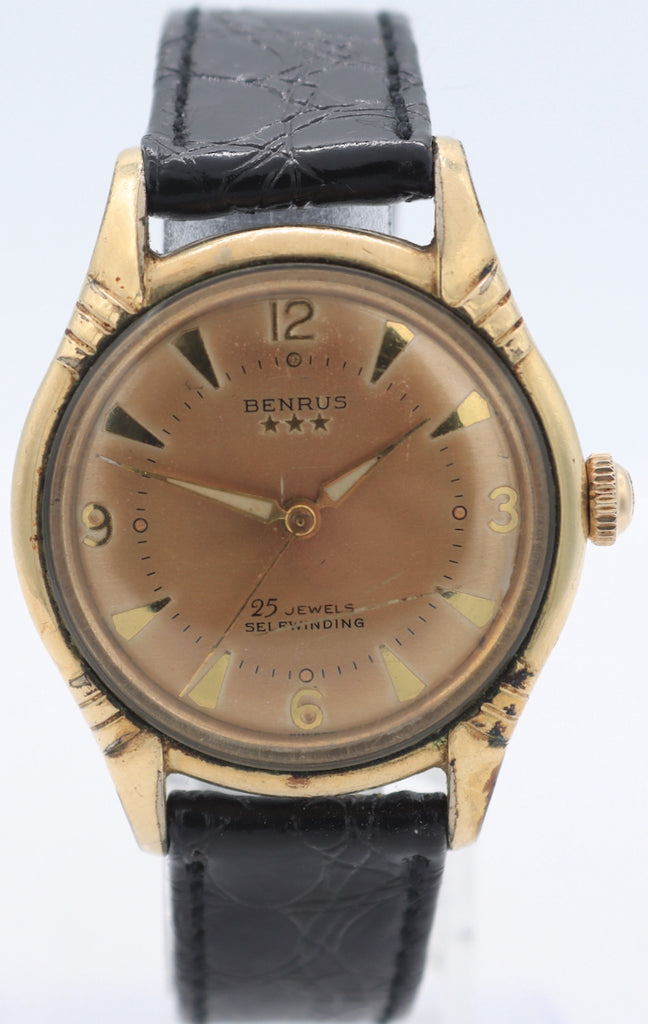 Vintage Benrus Copper Dial 3 Star Men's Automatic Wristwatch Steel & 10k RGP