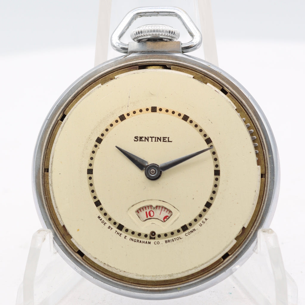 Antique Sentinel Secometer Open Face Pocket Watch Chrome