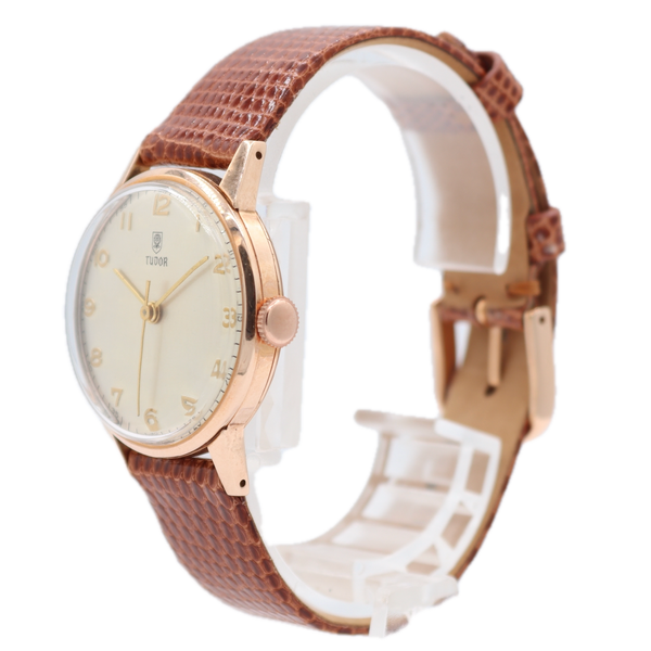Vintage 30mm Tudor Dress 17J Men's Mechanical Wristwatch Swiss 9k Rose Gold