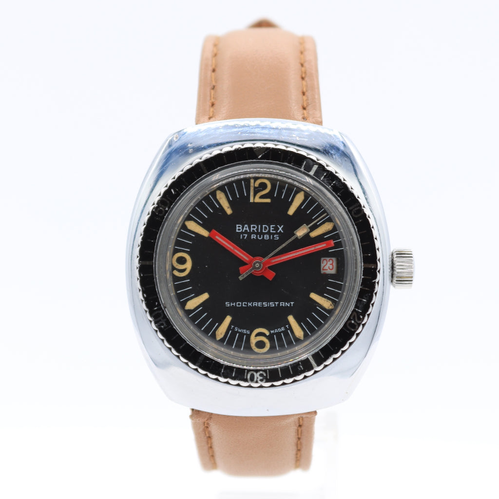 Vintage 37mm Baridex Skin Diver Men's Mechanical Wristwatch 8800 Swiss Chrome