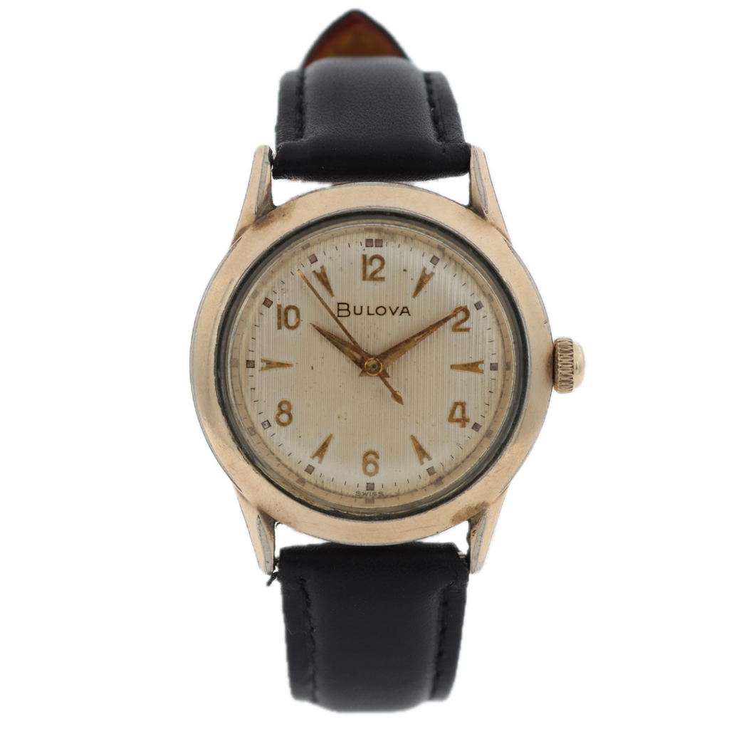 Vintage 34mm Bulova Pinstripe Men's Mechanical Wristwatch 11AC Swiss Gold Tone