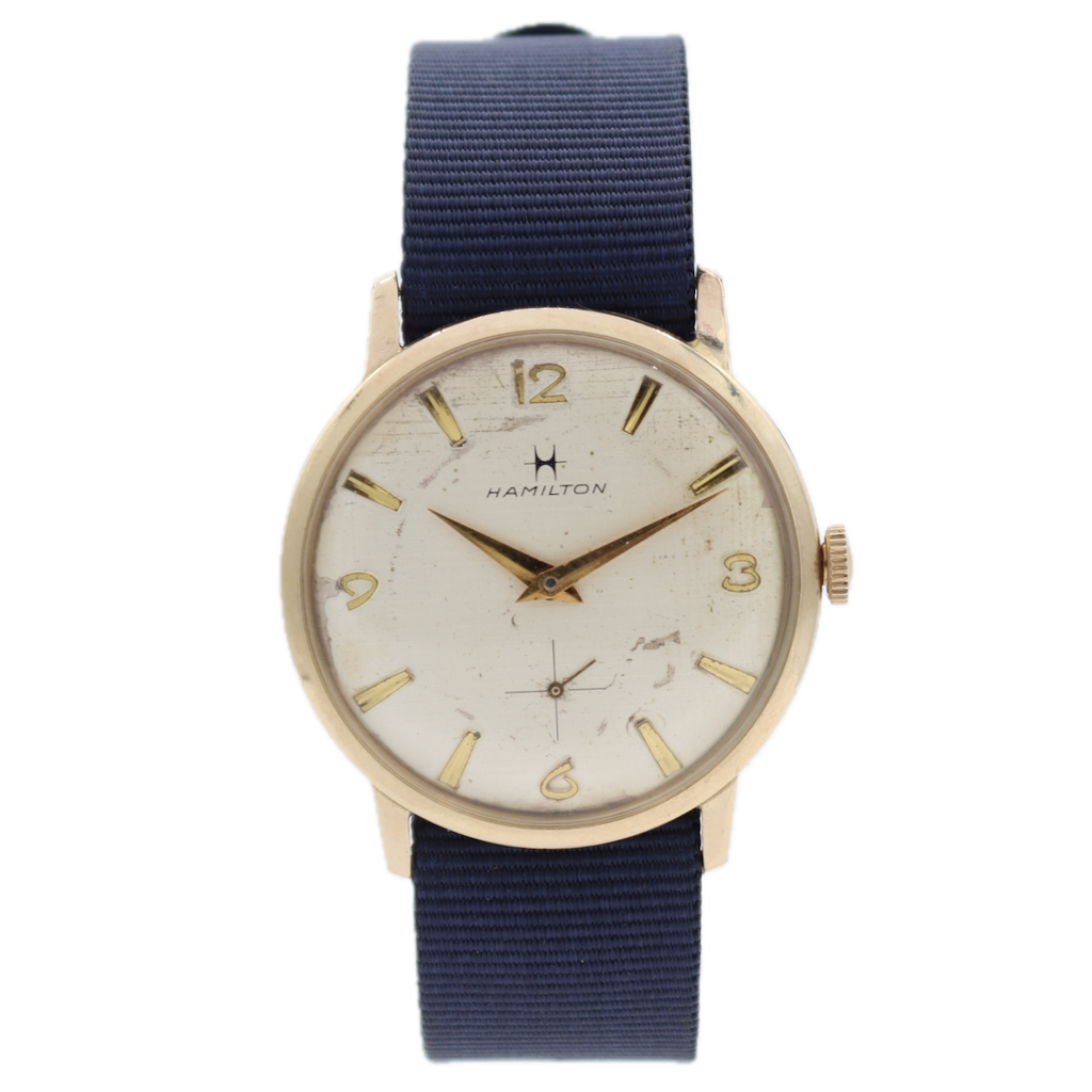 Vintage 33mm Hamilton Linen Dial Men's Mechanical Wristwatch 686 Swiss 10k RGP
