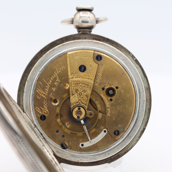Antique 18s 1880 Waltham Key Hunter Pocket Watch George Washington Coin Silver