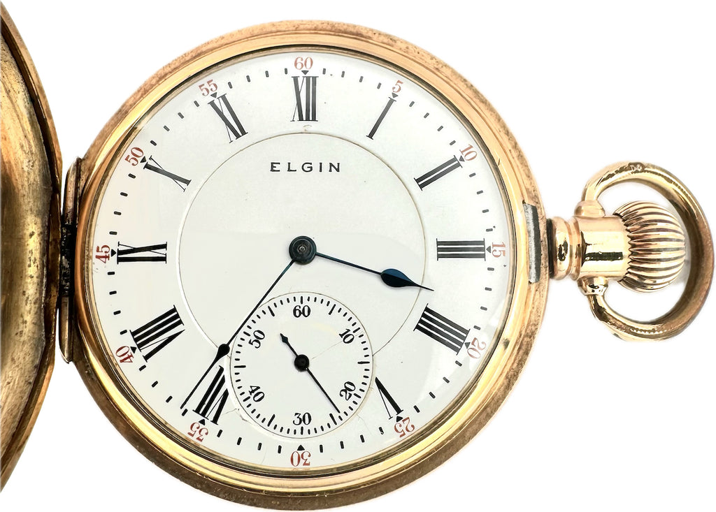 Antique 16 Size Elgin 3-Finger Bridge Hunter Pocket Watch Grade 243 Gold Filled