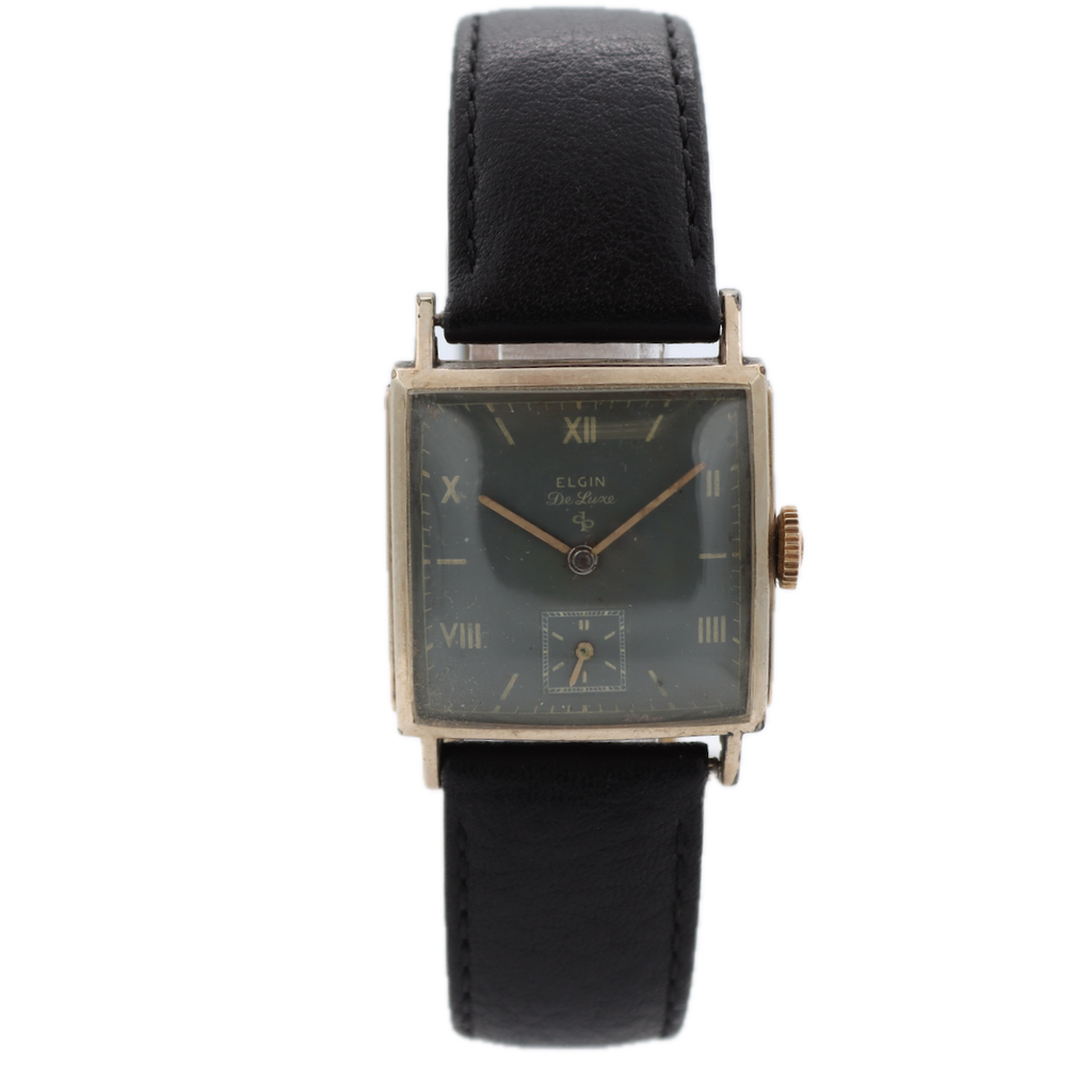 Vintage Elgin DeLuxe 17 Jewel Men's Mechanical Wristwatch 555 10k White GF Gray