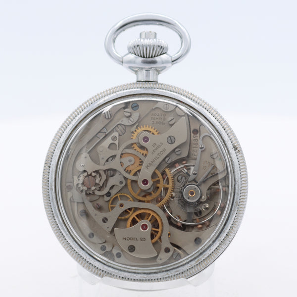 Vintage 1944 Hamilton Military Issue Chronograph Pocket Watch Model 23 Chrome
