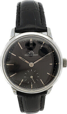 Vintage 32mm Bucherer 17 Jewel Men's Mechanical Wristwatch AS 1690/92 wBlackDial