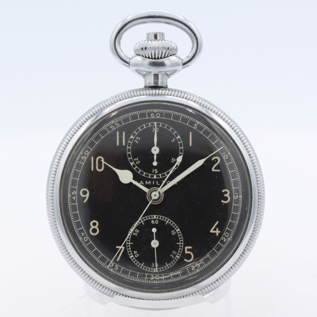 Vintage 1944 Hamilton Military Issue Chronograph Pocket Watch Model 23 Chrome