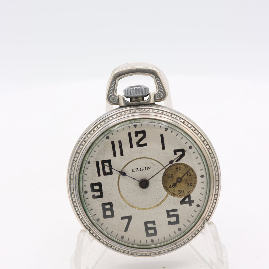 Antique 18 Size Elgin 15 Jewel Pocket Watch 217 Chrome Plated Second at 3