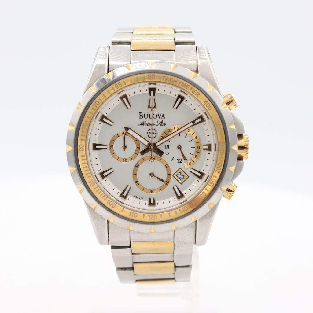 Bulova Marine Star Men's Quartz Chronograph Wristwatch Japan Steel & Gold Tone