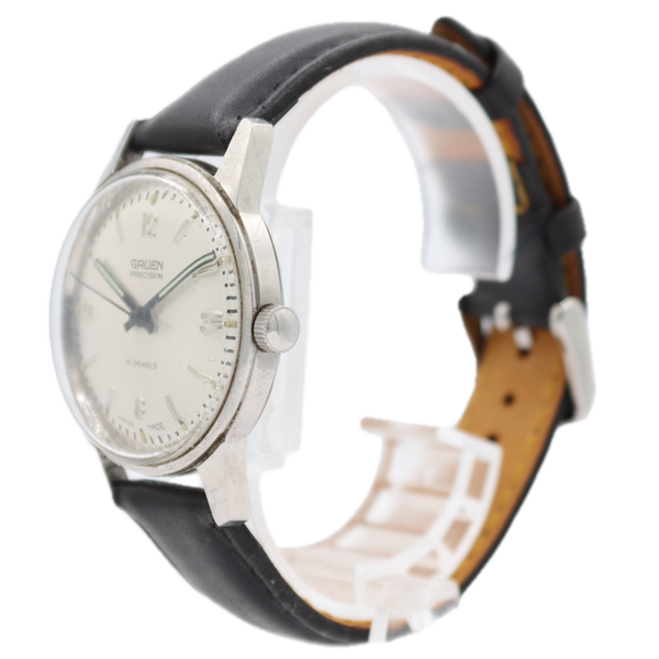 Vintage 34mm Gruen Precision Men's Mechanical Wristwatch Swiss Made S.Steel