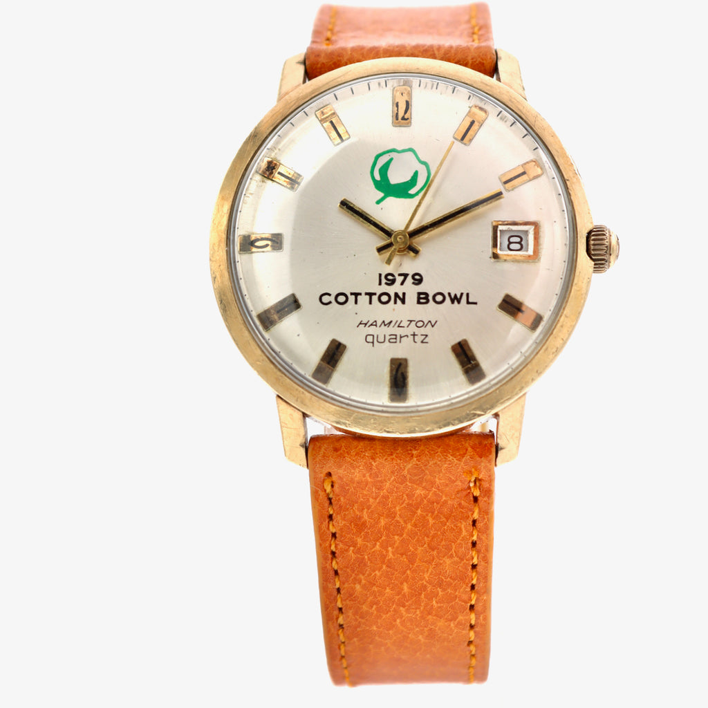 Vintage 35mm Hamilton Cotton Bowl Men's Quartz Wristwatch USA 10k Gold Filled