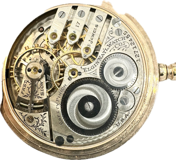 Antique 16S Elgin Sunburst Case Pocket Watch Grade 339 Gold Filled Coin Edge
