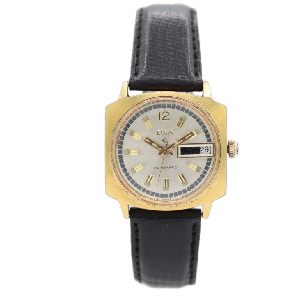 Vintage Elgin Golden TV Men's Automatic Wristwatch A.Schild 1916 Gold Tone Date