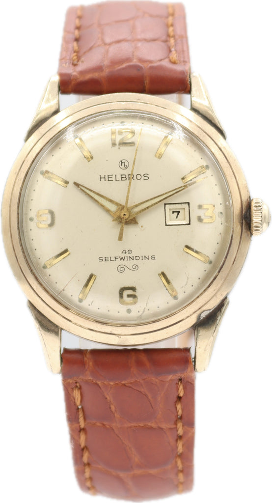 Vintage 33mm Helbros Date 49 Jewel Men's Automatic Wristwatch Germany Stainless