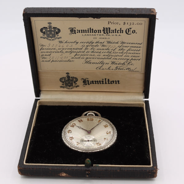 Antique 12s 1926 Hamilton Art Deco Mechanical Pocket Watch 922 W/Box 14kGF USA