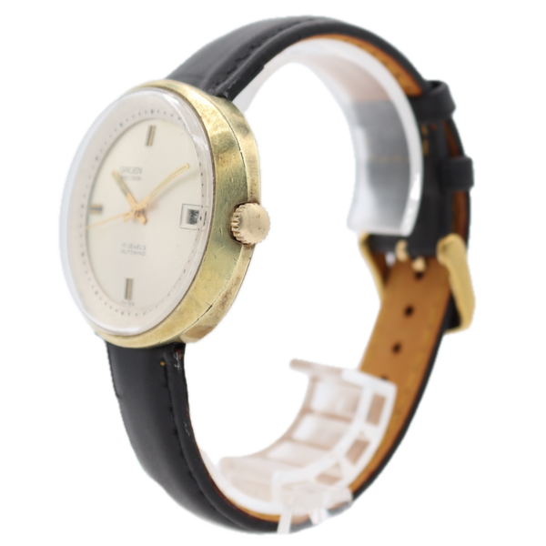 Vintage Gruen Precision UFO Men's Automatic Wristwatch Gold Tone Sunburst Date