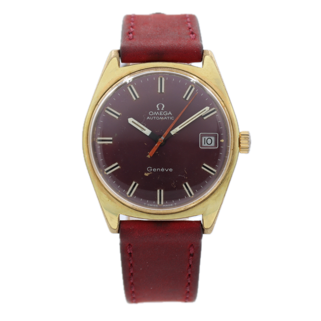 1968 Omega 166.041 Burgundy Men's Automatic Wristwatch 565 Swiss Gold Plated